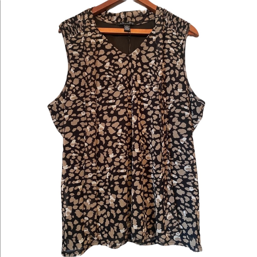 A Love Story Black and Taupe Smudge Dot Sleeveless Top